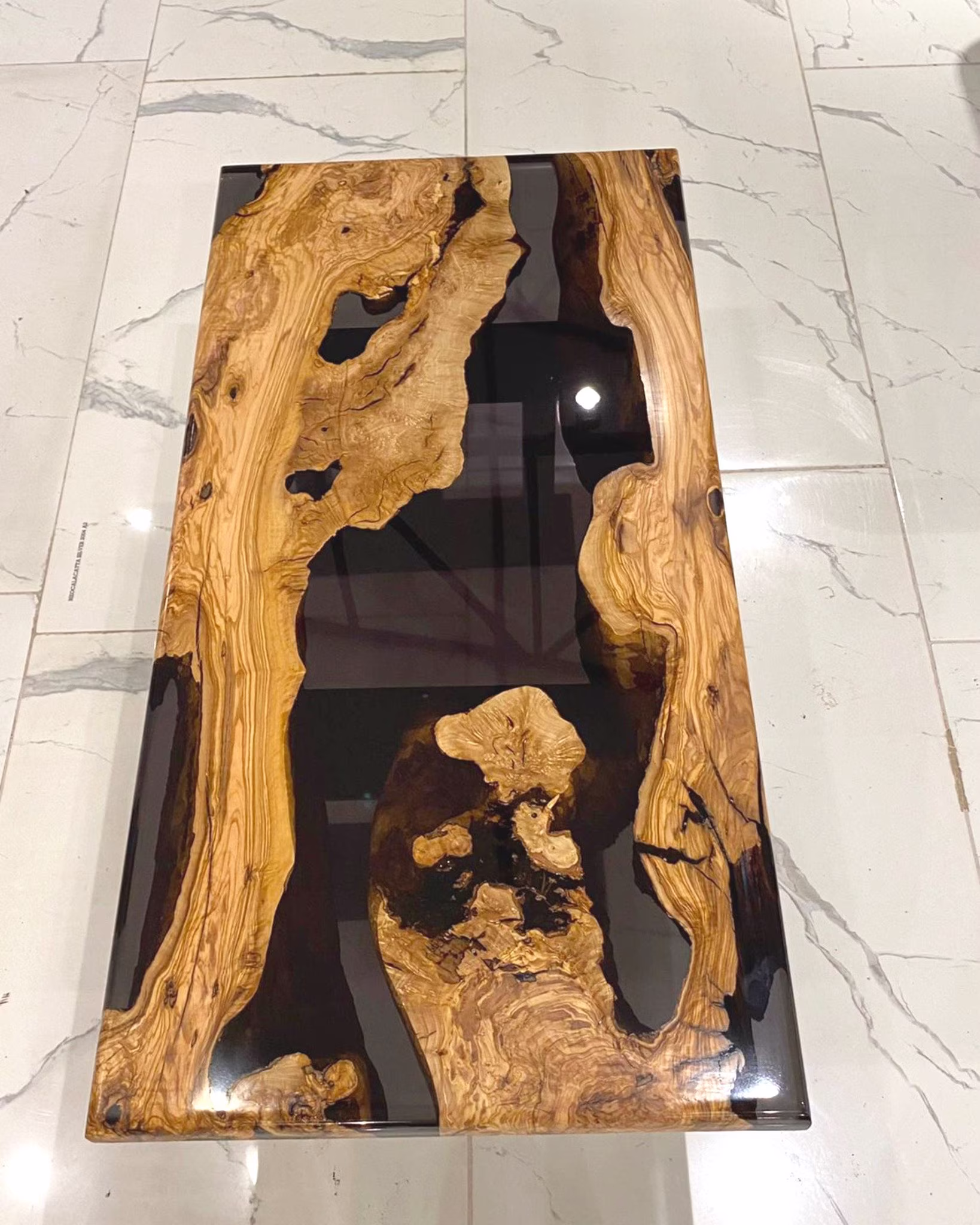 Custom Olive Wood Coffee Table | Round Edge Small Epoxy River Top