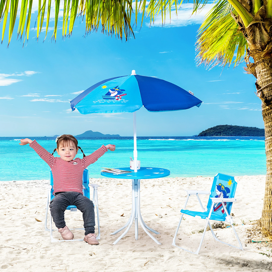 Outsunny Kids Picnic Table and Chair Set for Patio Backyard with Removable & Height Adjustable Sun Umbrella