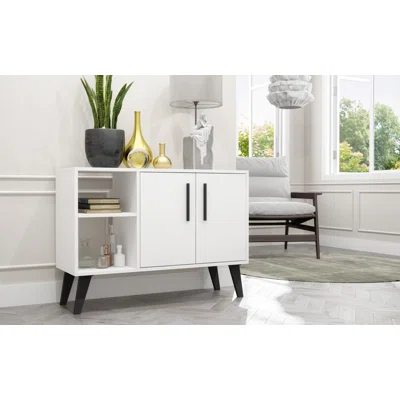 Anahit Mid-Century- Modern Canal 35.43" Sideboard With 4 Shelves In White