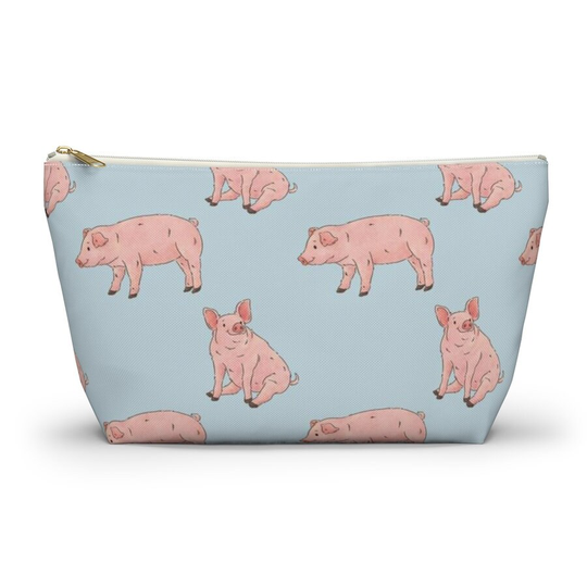 Pig Pouch, Pencil Case, Farm Animal Custom Teacher Bridesmaid Cosmetic Bag, Farmer Zipper Makeup Accessory Pouch