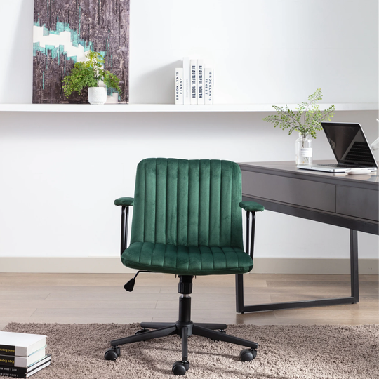 Green Swivel Office Chair with Black Frame