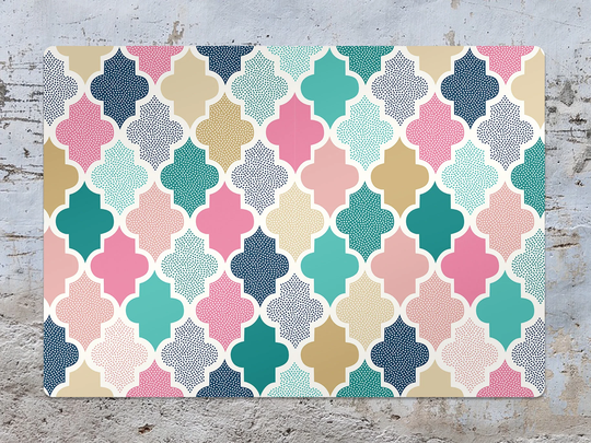 Morocco Dots Chair Mat, Blue Vinyl Floor Pink Protective Multicolor Splat Office Decor, Room Rug, Comfort Mat