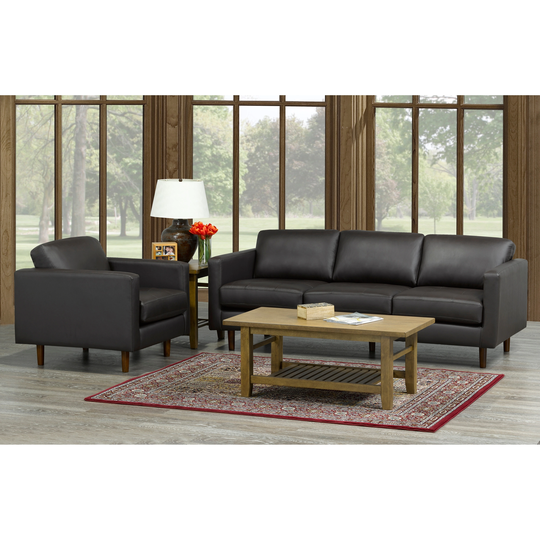 Lola Mid Century Modern Chocolate Brown Top Grain Italian Leather Tufted Sofa and Chair