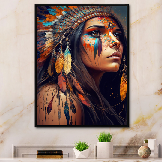 Designart 'Colorful Native American Woman V' Contemporary Glam Framed Canvas Art Print