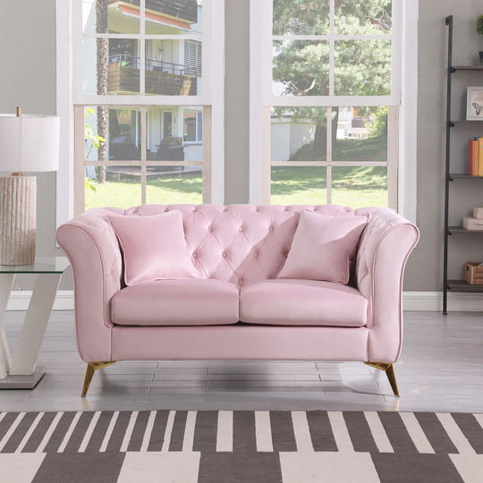 Velvet Upholstered Loveseat Sofa, Modern Button Tufted Back Sofa with Thick Removable Seat Cushion, 2-Person Loveseat Sofa Couch