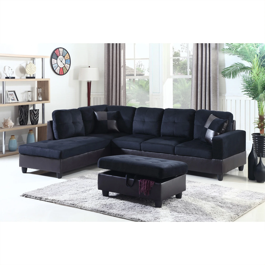 3-Pieces Sectional Sofa Set,Left Facing,Midnight Blue Microfiber(112A)