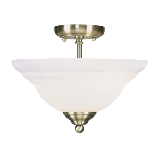 Livex Lighting North Port 2-light Antique Brass Glass/Steel Semi-flush Ceiling-mount Light Fixture