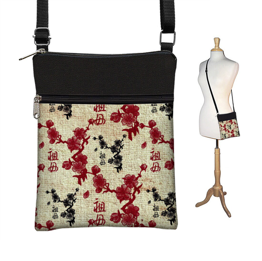 Japanese Fabric Crossbody Bag, Floral Cross Body Purse, Shoulder Small Travel Asian Art Cherry Blossom, Gifts Rts