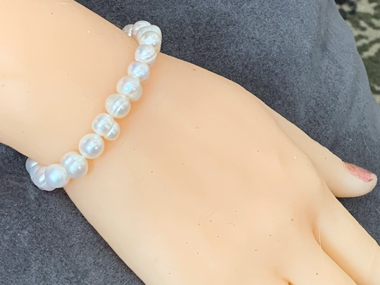 Natural Freshwater Pearl Bracelet, Stretch Potato Shaped Cultured Pearls, June Birthstone, 30Th Anniversary Bracelet