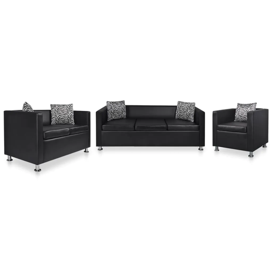 vidaXL Sofa Set Armchair 2-Seater 3-Seater Black Faux Leather
