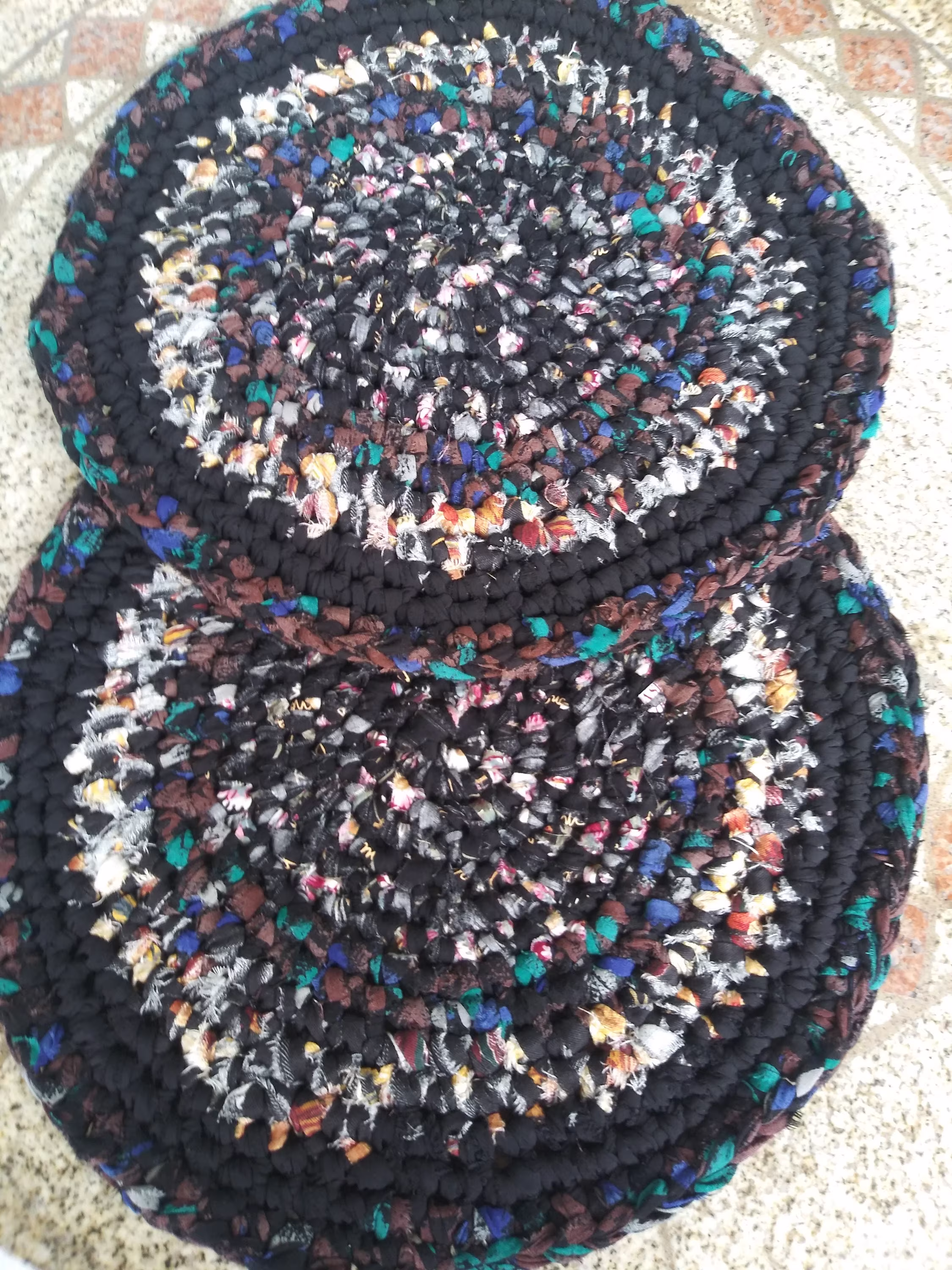 Multicolored Set Of 2 Chair Pads, Crocheted Rag Rug Custom Pads