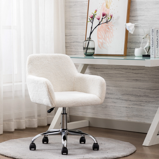 EYIW Faux Fur Home Office Chair,Fluffy Makeup Vanity Chair, Swivel Desk Chair Height Adjustable Dressing Chair for Bedroom