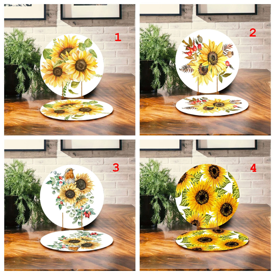 Sunflower Placemats, Table Mats, Decor, Round American Service, Bird Floral Underplate | Set Of 2, Home Decor