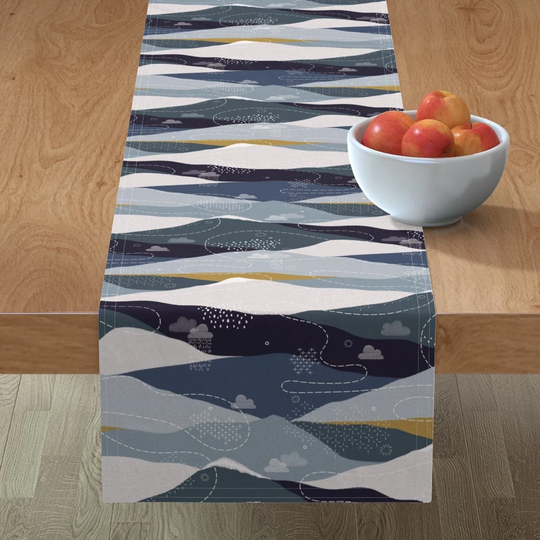 Calm Mountain Table Runner - Blue Mountains By Booboo Collective Woodland Kids Room Forest Cotton Sateen Spoonflower