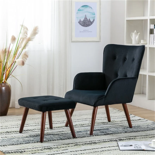Tufted back Linen Fabric Lounge Chair TV Chair With Ottoman - 29.53*26.77"*35.43"