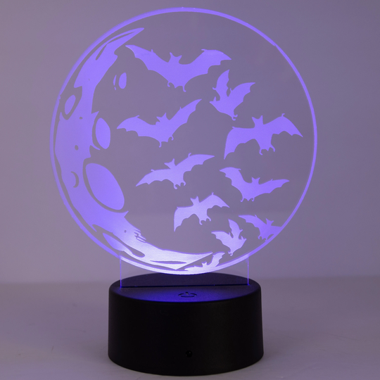 Bats Flying Over Moon Acrylic Led Light Desk Lamp Home Décor Nightlight Gift Idea Gothic Halloween Vampire