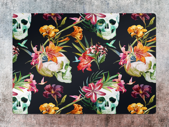 Floral & Skull Chair Mat, Black Splat Red Vinyl Floor Protective Area Rug, Gift Idea, Game Room Rug