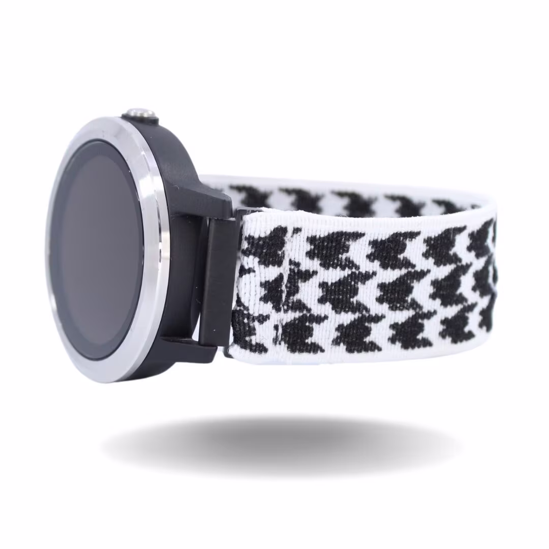 Elastic Watch Band For Garmin Vivoactive 3 & Music - Fits Vivo Active Houndstooth White Black Pattern with 20mm Adapters