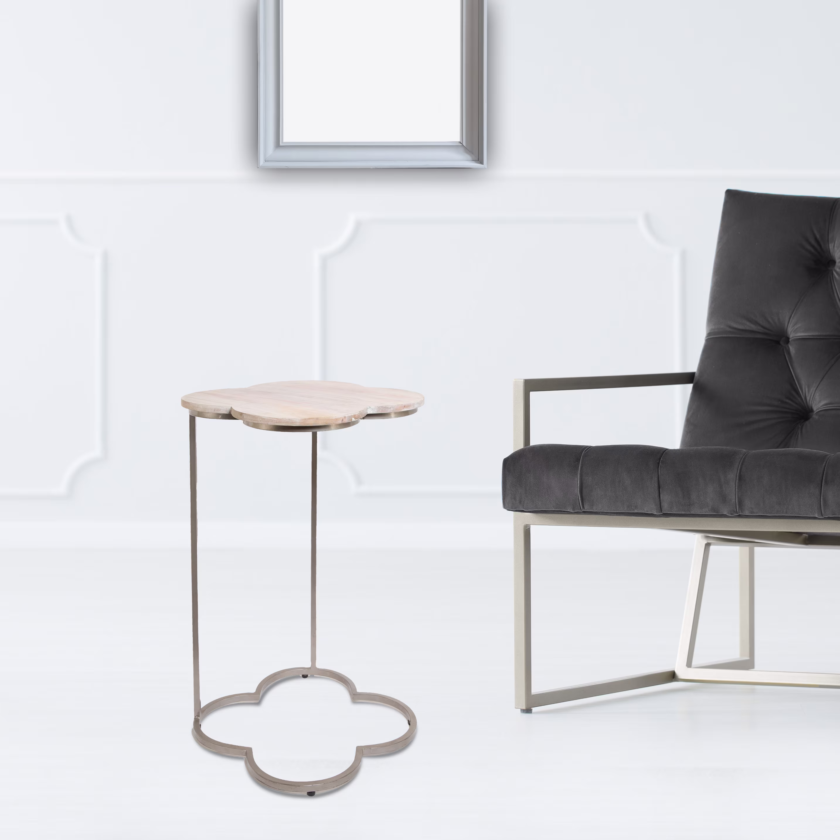 Silver Side Table| With Distressed Wood| Powder Coated| Solid Wood & Iron| Mango Scratch Resistant| Chip Resistant Finish 16x16x26
