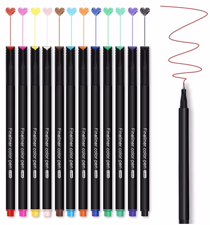 12 Color Fineliner Pens Set, Colored Sketch Writing Drawing For Journal Planner Note Taking & Coloring Book, Art Crafts Scrapbooks