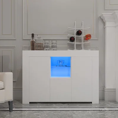 Luebbert 45.7" Wide Sideboard With 16 Colors LED Lights And Remote Control, Modern High Gloss Wooden Buffet Server With Drawer And 2 Doors For Living