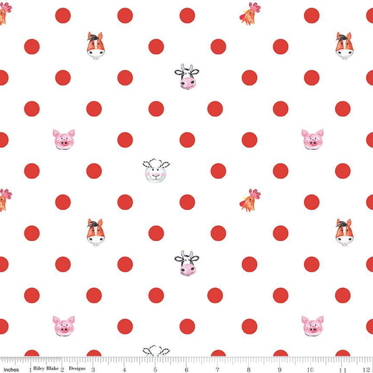 Coloring On The Farm Dots White Cotton Fabric By Riley Blake Designs 43/44 Inches Wide