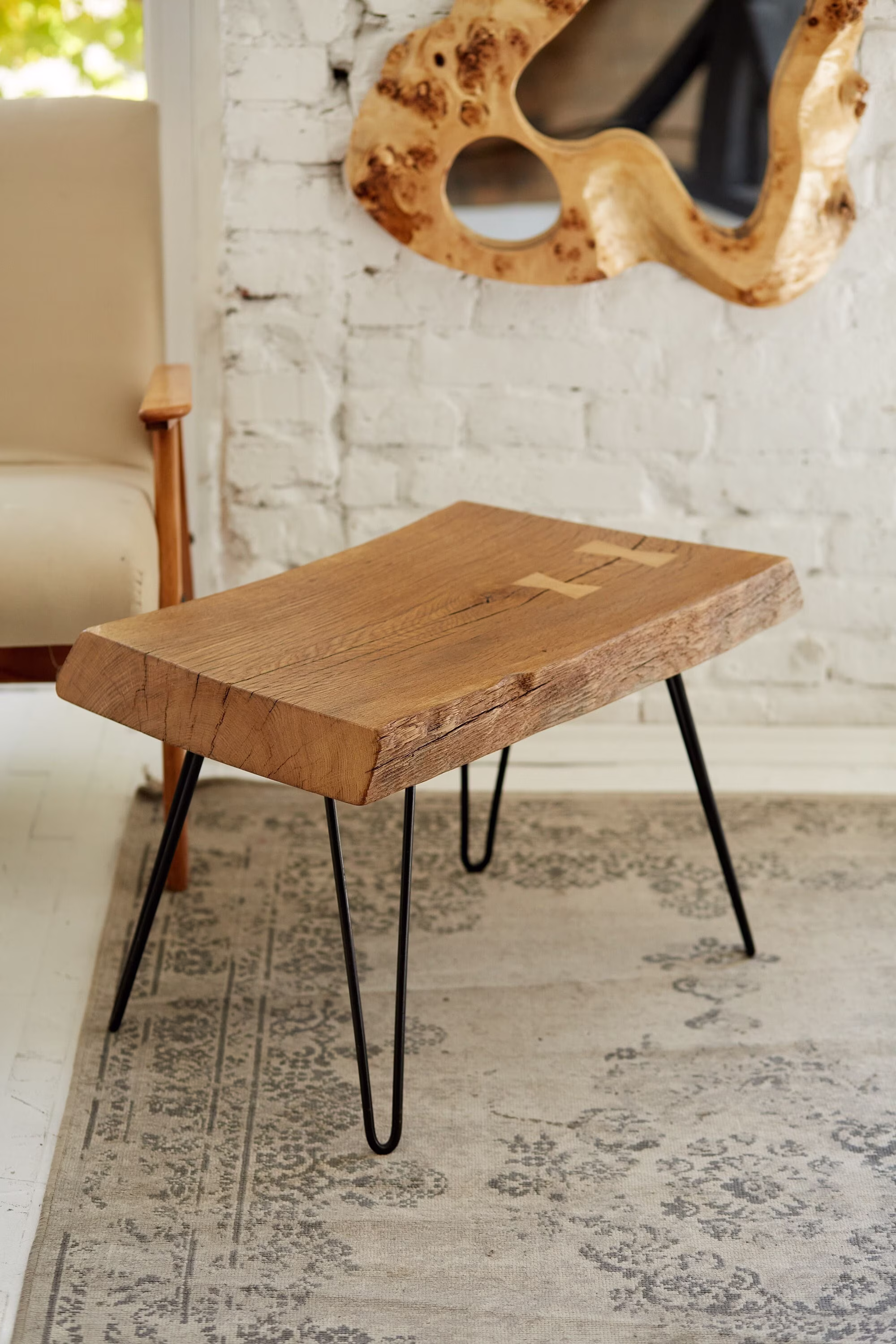 Coffee Table, Oak Rustic Wood Slab Modern Rectangular Mid Century Live Edge Table