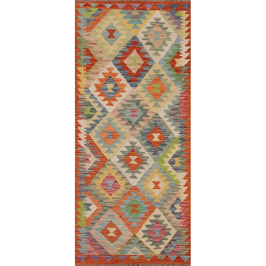 Colorful Kilim Oriental Runner Rug Flat-weave Multi-Color Wool Carpet - 2'5" x 6'4"