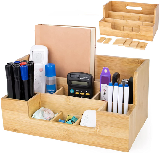 Bamboo Desk Organizers Set Pencil Holder For