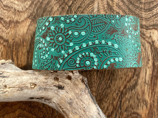Distressed Leather Cuff-Create Your Own - Leather-Word Cuff-Green Paisley