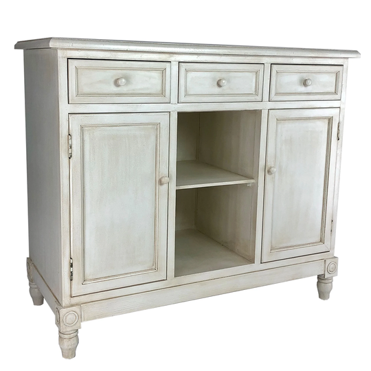 Wooden Sideboard with 3 Drawers and 2 Open Shelves, White