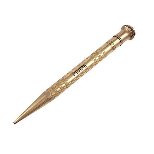 Antique Superite Mechanical Pencil Pendant- Gold-Filled With Name Pearl - 4" Long