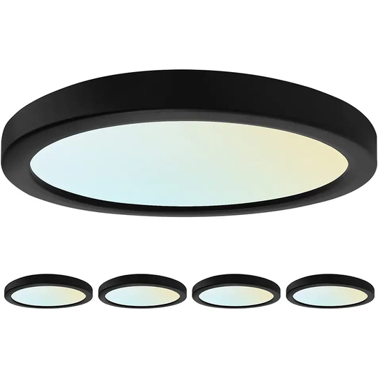 Luxrite 7" LED Flush Mount 15W 3 Color Selectable 900 Lumens Dimmable Round Damp Rated Black Trim 4 Pack