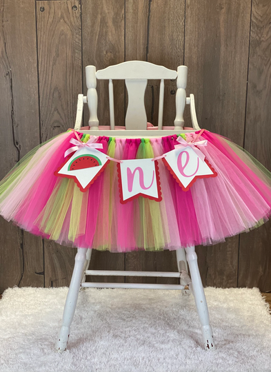 One in A Melon High Chair Tutu, Girls First Birthday Highchair Banner, Our Sweet Girl Watermelon 1st Smash Cake Photo, 2nd