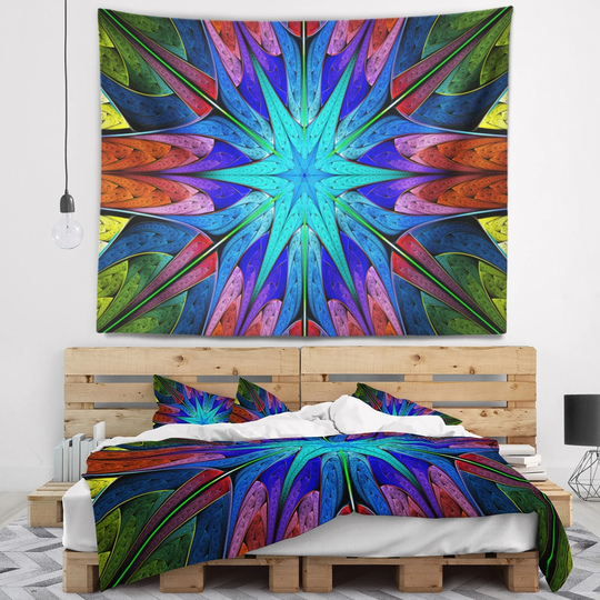 Designart 'Stained Glass with Multi Color Stars' Abstract Wall Tapestry