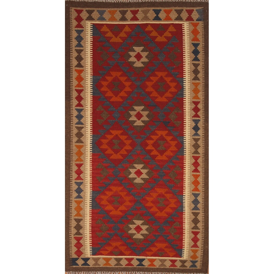 Hand-woven Reversible Kilim Runner Rug Multi-Color Wool Carpet - 3'5" x 6'8"