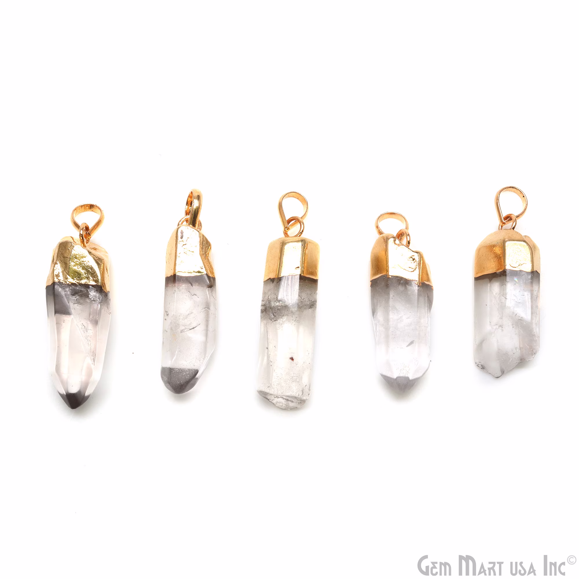 Crystal Point Pencil Pendant, 31x12mm 24K Gold Plated Gemstone Charm Pendant Gemmartusa | Gpcl-14202