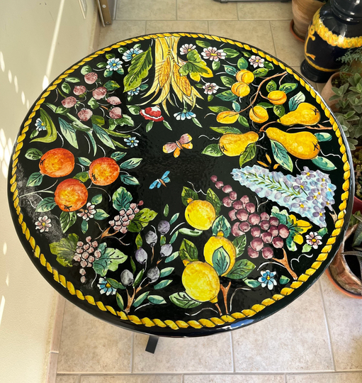 Italian Volcanic Outdoor Table With Iron Base Lemon Decor