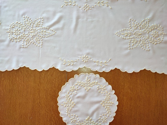 Hungarian Embroidered Centerpiece, Hand Kalocsa Table Runner With Doily