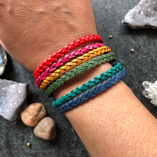 Rainbow Leather Cuff Bracelet - Braided Leather Strands Made By Maggie