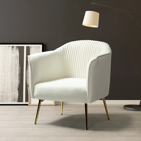 Barrel Chair Accent Chairs Velvet Padded Seat Living Room Chair with Four Metal Legs & Flared Arms with Ruched Back Design