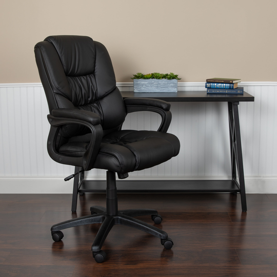Flash Fundamentals Big & Tall 400 lb. Rated Black LeatherSoft Swivel Office Chair with Padded Arms, BIFMA Certified