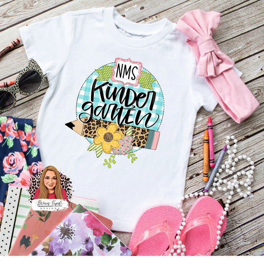 Kindergarten, Back To School, Girl School Shirt, Leopard Pencil, Kindergarten Youth Floral Grade Shirt