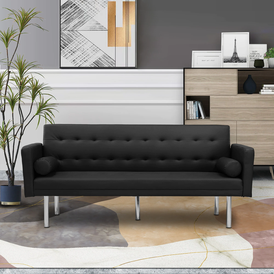 Convertible Folding Sleeper Recliner Living Room Furniture Velvet Upholstered Futon Sofa Bed Adjustable Sofa with Metal Legs