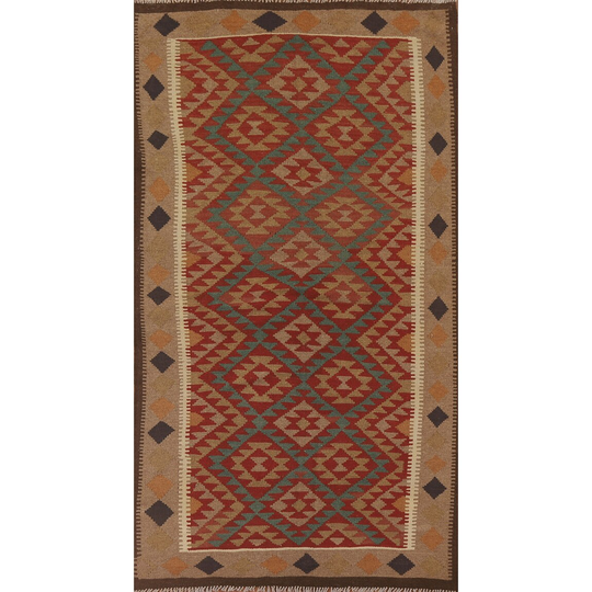 Reversible Kilim Area Rug Geometric Multi-Color Hand-woven Wool Carpet - 4'9" x 8'2"