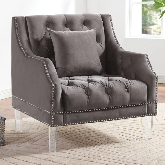 Furniture of America Clarkes Gale Traditional Grey Tufted Chair