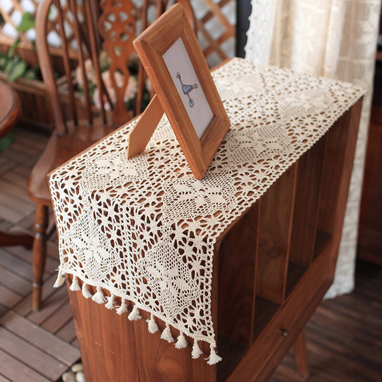 Natural Macrame Cotton Crochet Table Runner With Tassels | Farmhouse Runners Festival Event Decoration Shabby Chic