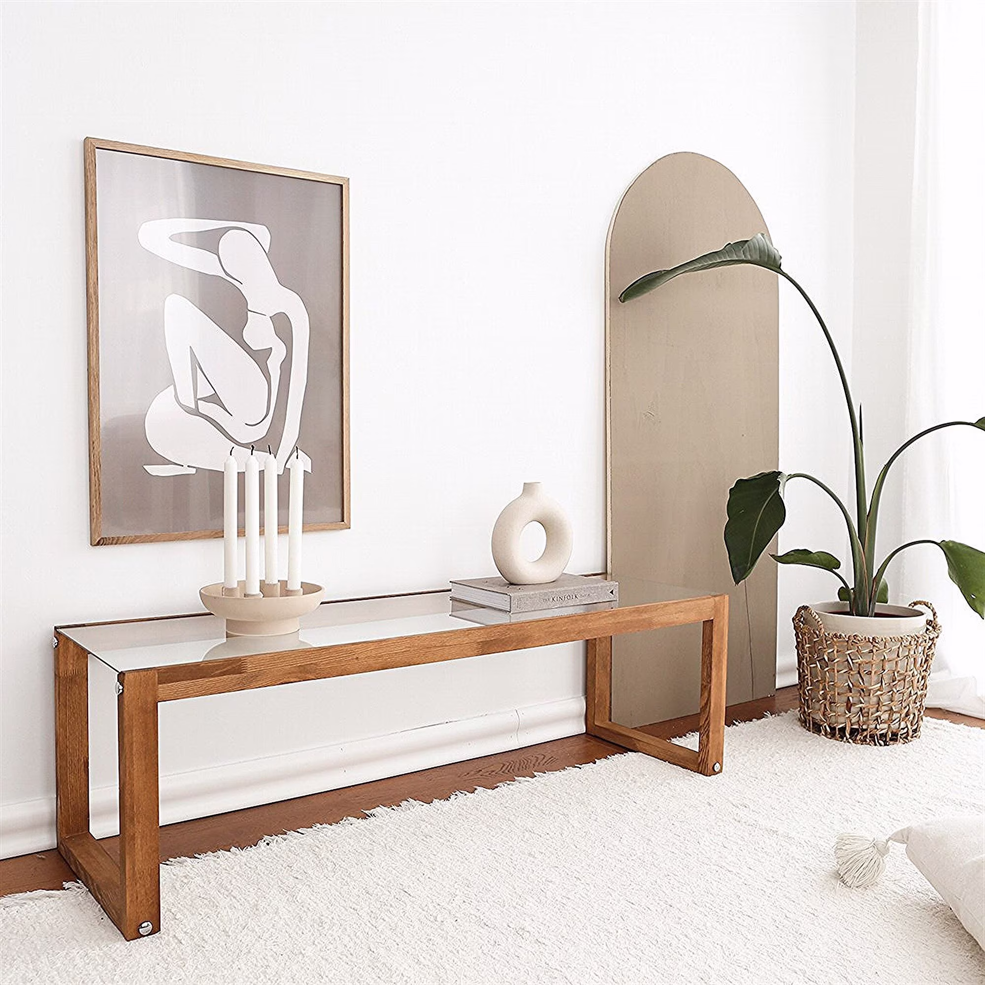 Long Unbreakable Glass Coffee Table, Solid Wood Tv Stand, Rectangle Walnut Media/Console, Living Room Center Table, Large Furniture