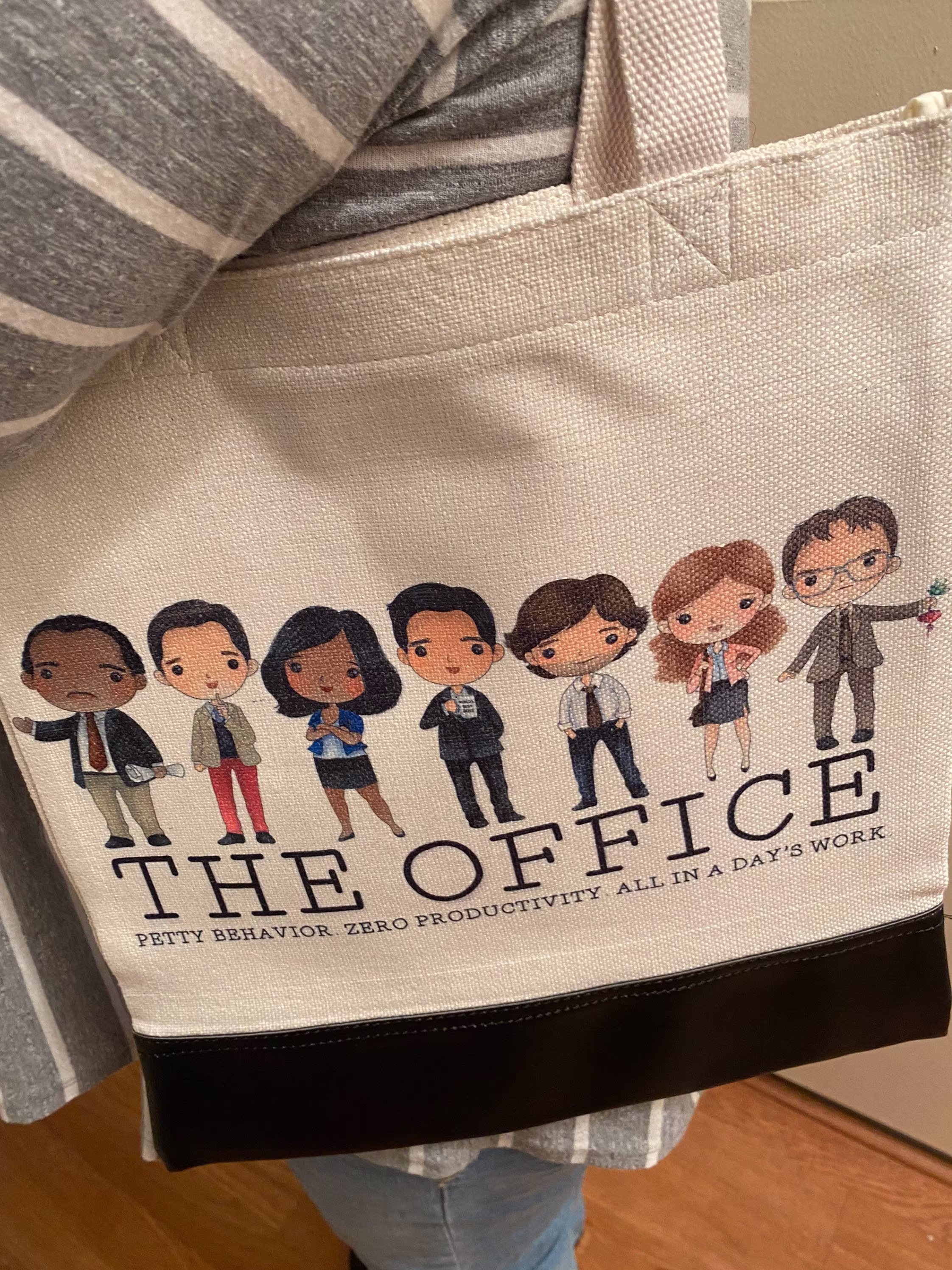 The Office Chibi Edition Tote Bag With Faux Leather, Funny, Office Bag, Pam, Dwight, Jim
