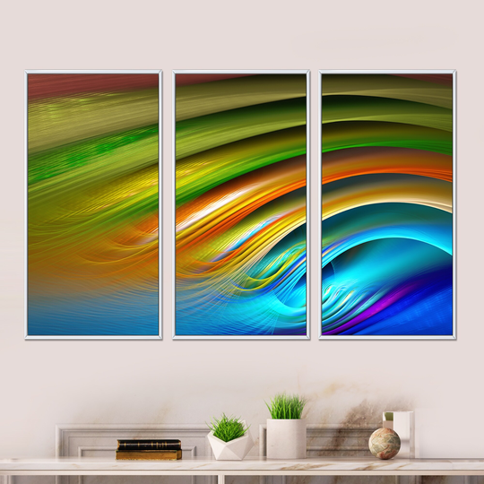 Designart 'Colorful Fractal Water Ripples' Abstract Framed Art Prints Set of 3 - 4 Colors of Frames